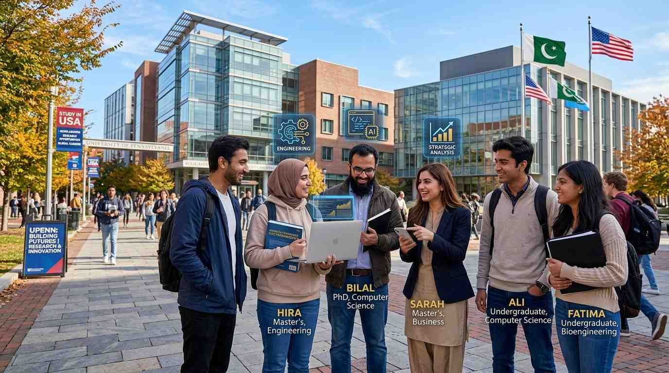 Study in USA for Pakistani students exploring opportunities at a modern American university campus